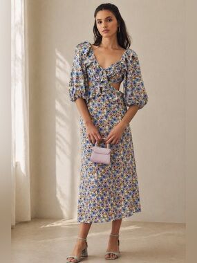 Nobody’s Child Floral Midi Dress M | Romantic Garden Brunch Feminine